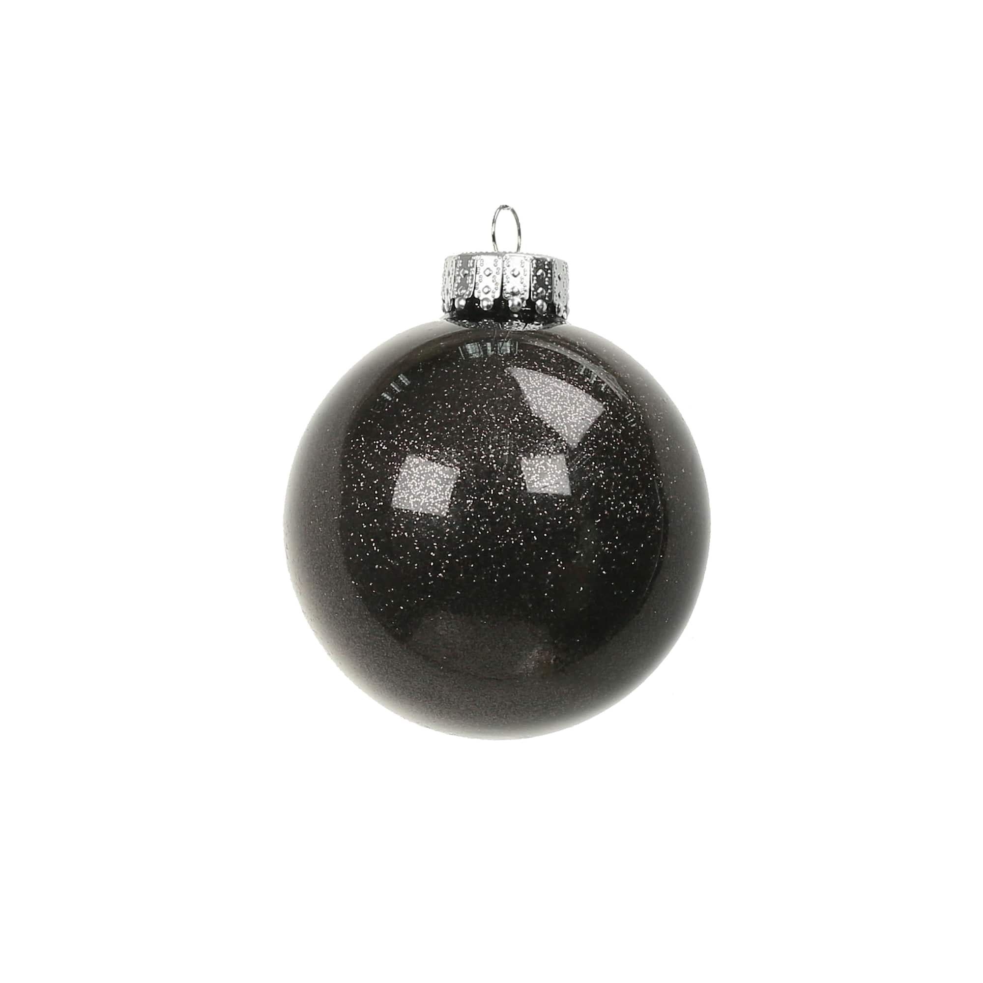 6 Pack 2.5" Black Glitter Glass Ball Ornaments by Ashland®